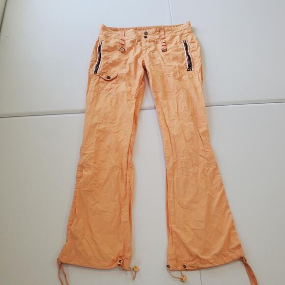 Y2K Low Rise Cargo Pants Womens 7 Orange Drawstring Hem Zip Pockets Y2K CFK2105 - Picture 1 of 14